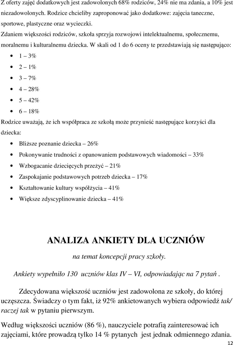 Zdaniem większości rodziców, szkoła sprzyja rozwojowi intelektualnemu, społecznemu, moralnemu i kulturalnemu dziecka.