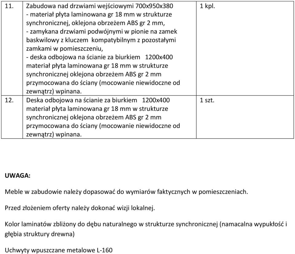 (mocowanie niewidoczne od zewnątrz) wpinana. 12.