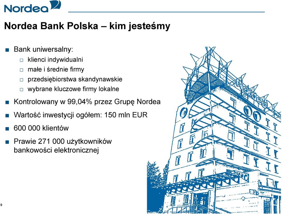 lokalne Kontrolowany w 99,04% przez Grupę Nordea Wartość inwestycji ogółem: