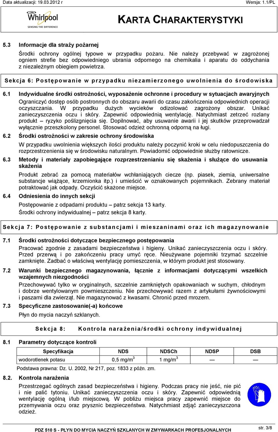 Sekcja 6: Postępowanie w przypadku niezamierzonego uwolnienia do środowiska 6.