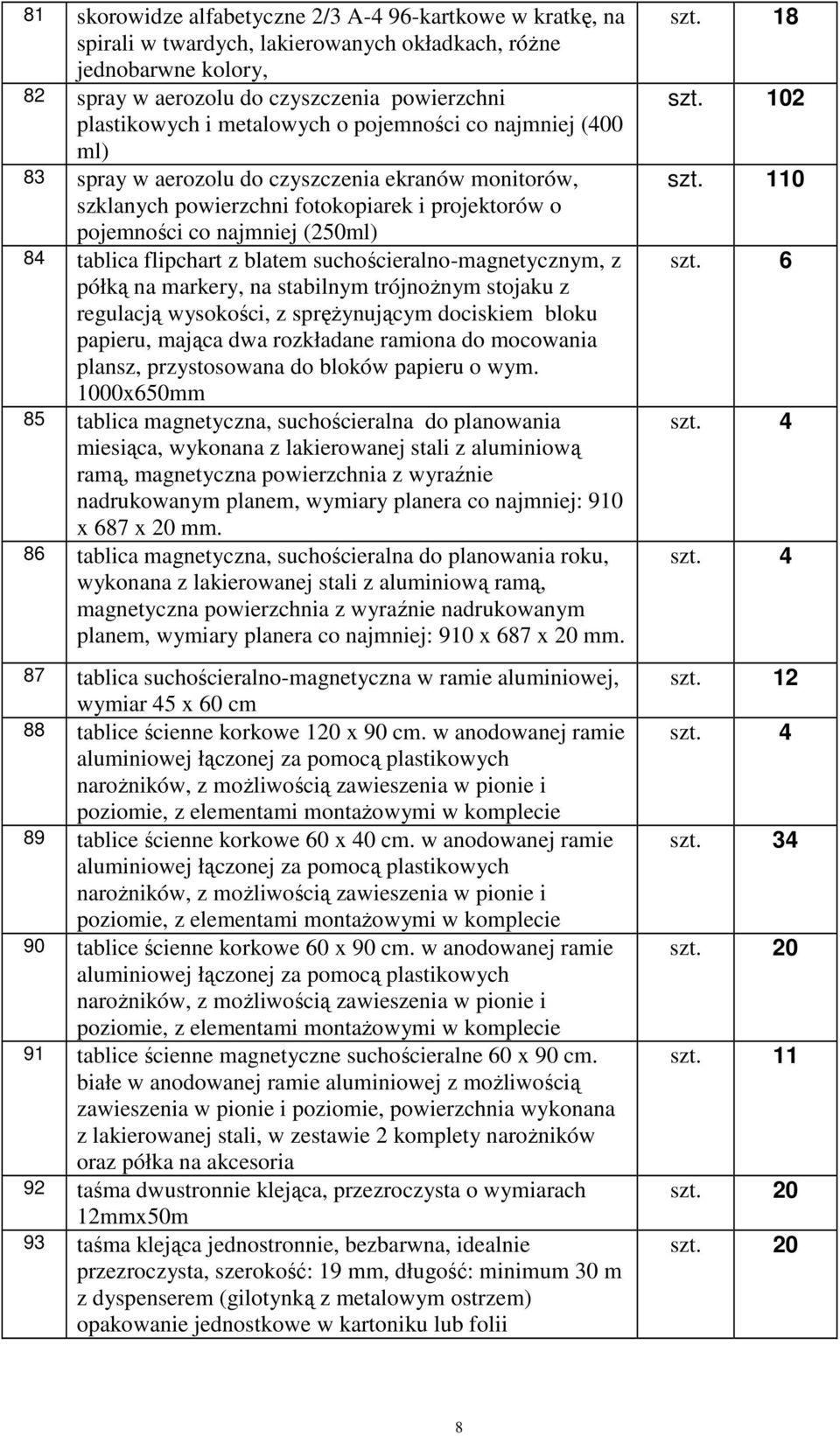 flipchart z blatem suchościeralno-magnetycznym, z półką na markery, na stabilnym trójnoŝnym stojaku z regulacją wysokości, z spręŝynującym dociskiem bloku papieru, mająca dwa rozkładane ramiona do