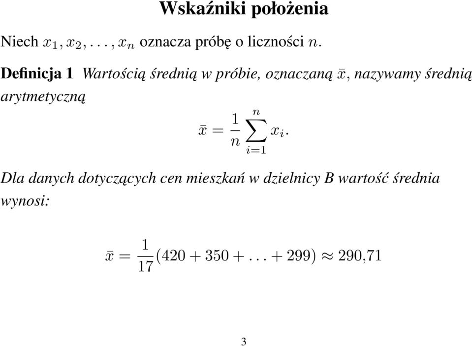 arytmetyczna x = 1 n x i.