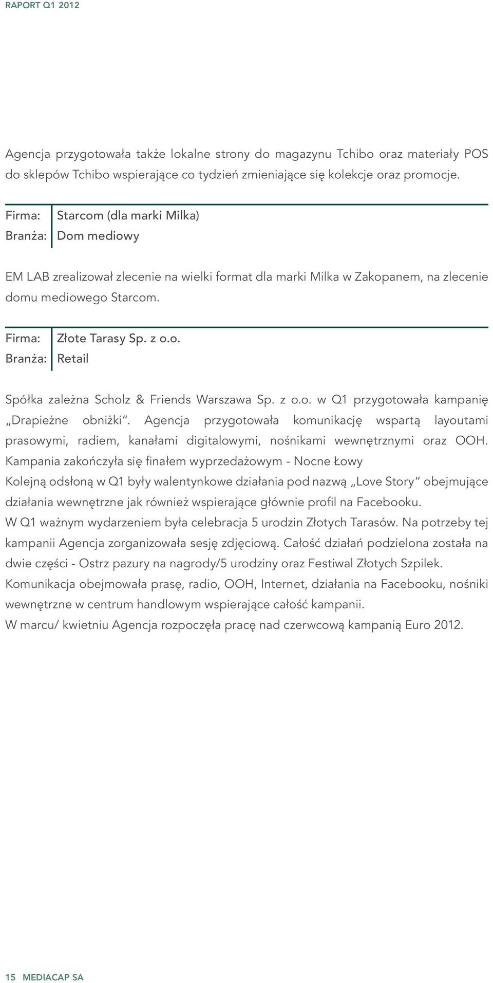 z o.o. w Q1 przygotowała kampanię Drapieżne obniżki. Agencja przygotowała komunikację wspartą layoutami prasowymi, radiem, kanałami digitalowymi, nośnikami wewnętrznymi oraz OOH.