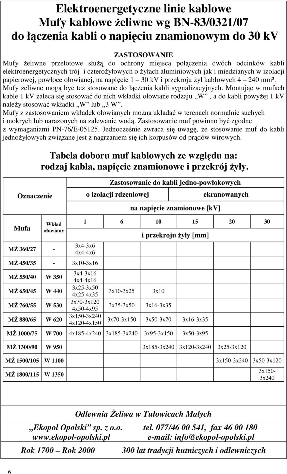 mm². Mufy Ŝeliwne mogą być teŝ stosowane do łączenia kabli sygnalizacyjnych.