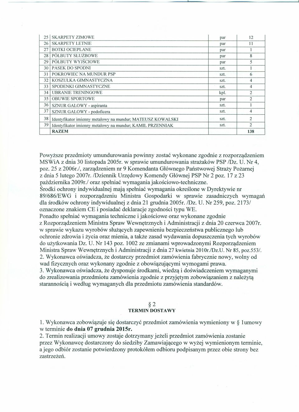 4 38 Identyfikator imienny metalowy na mundur; MATEUSZ KOWALSKI szt. 2 39 Identyfikator imienny metalowy na mundur; KAMIL PRZENNIAK szt.