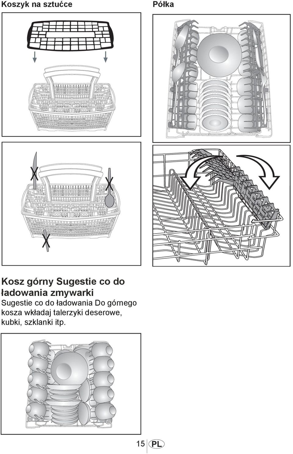 co do ładowania Do górnego kosza wkładaj