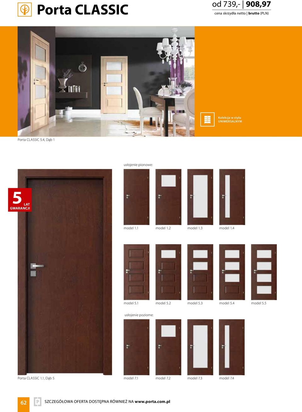 3 model 1.4 model 5.1 model 5.2 model 5.3 model 5.4 model 5.5 usłojenie poziome: Porta CLASSIC 1.