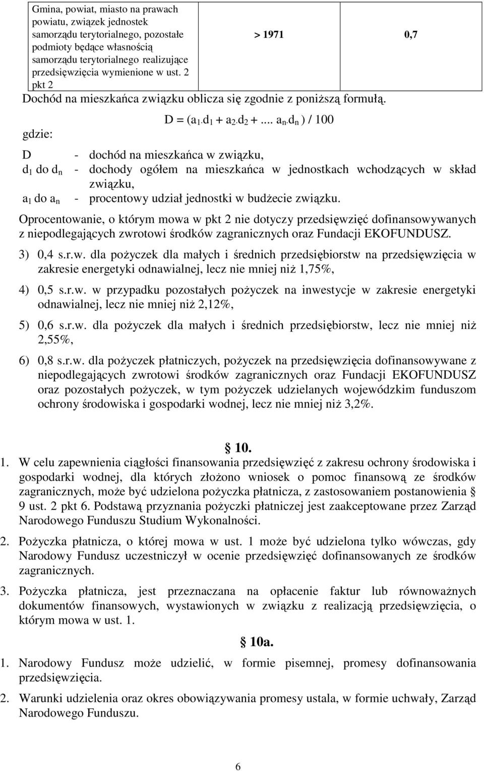 .. a n d n ) / 100 - dochód na mieszkańca w związku, - dochody ogółem na mieszkańca w jednostkach wchodzących w skład związku, - procentowy udział jednostki w budżecie związku.