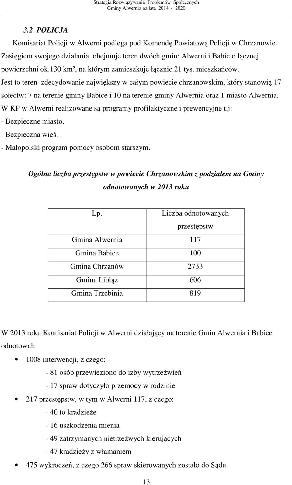 Jest to teren zdecydowanie największy w całym powiecie chrzanowskim, który stanowią 17 sołectw: 7 na terenie gminy Babice i 10 na terenie gminy Alwernia oraz 1 miasto Alwernia.
