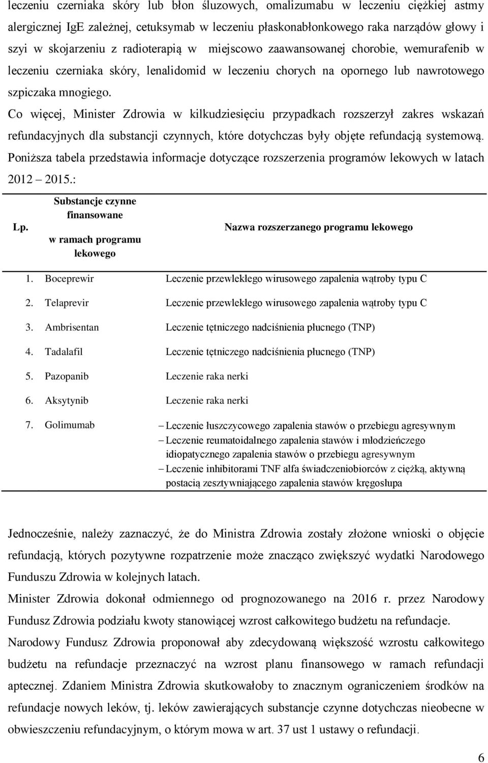 Co więcej, Minister Zdrowia w kilkudziesięciu przypadkach rozszerzył zakres wskazań refundacyjnych dla substancji czynnych, które dotychczas były objęte refundacją systemową.