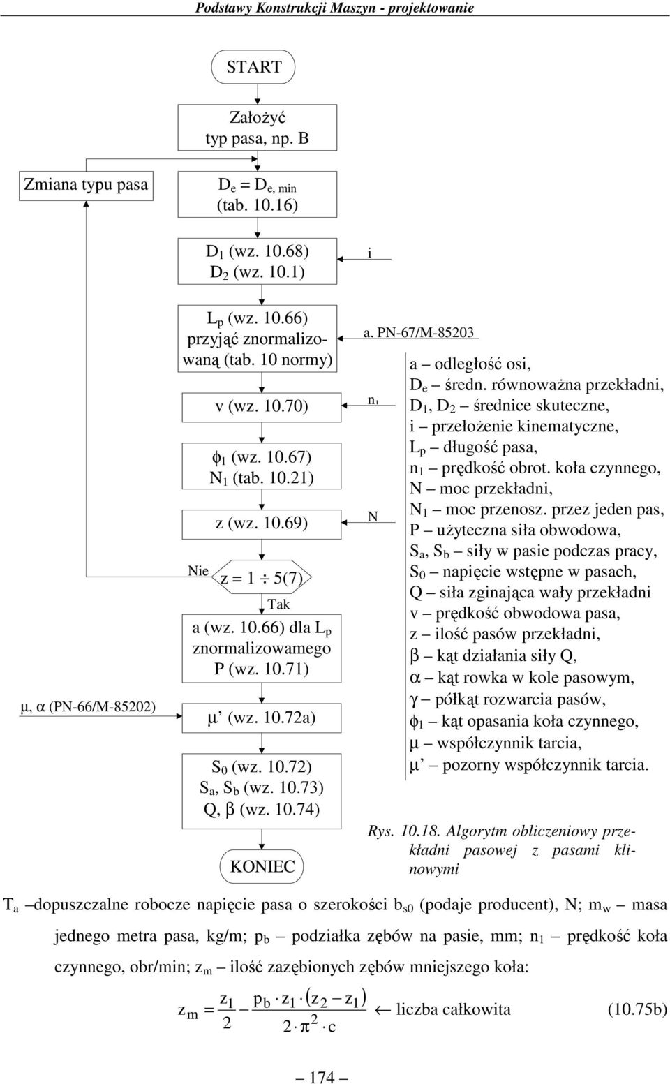 równowżn przekłdni, D, D średnice skuteczne, i przełożenie kinemtyczne, L p długość ps, n prędkość orot. koł czynnego, N moc przekłdni, N moc przenosz.