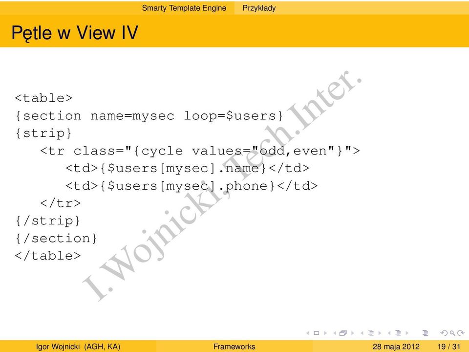 class="{cycle values="odd,even"}"> <td>{$users[mysec].