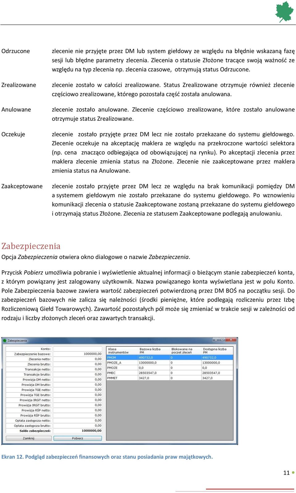 Status Zrealizowane otrzymuje również zlecenie częściowo zrealizowane, którego pozostała część została anulowana. zlecenie zostało anulowane.