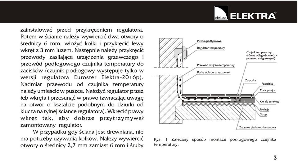 Elektra-216p). Nadmiar przewodu od czujnika temperatury nale y umieœciæ w puszce.