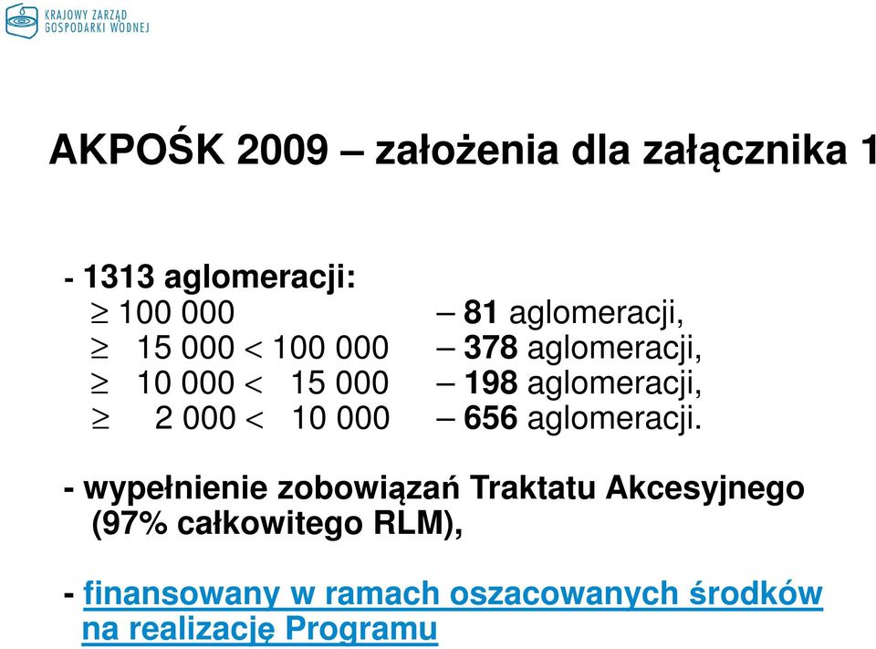 aglomeracji, 2 000 < 10 000 656 aglomeracji.