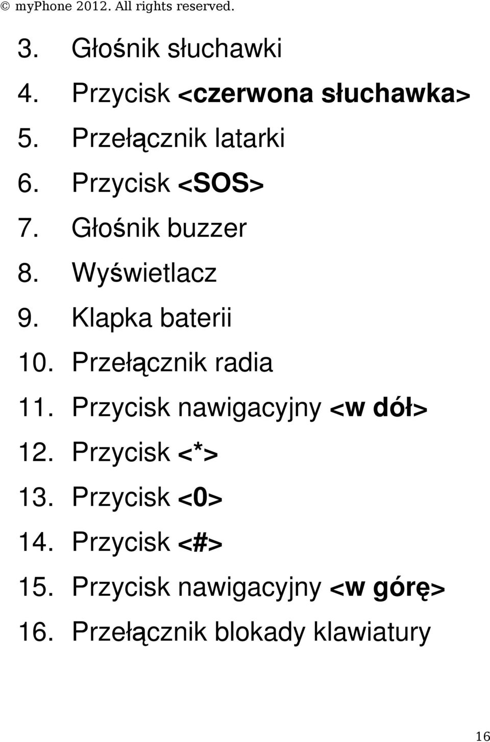 Przełącznik radia 11. Przycisk nawigacyjny <w dół> 12. Przycisk <*> 13.