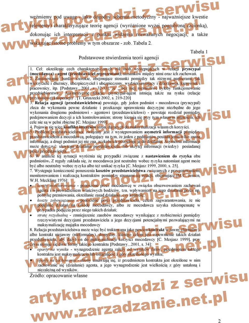 Cel: określenie cech charakterystycznych ról osób występujących w relacji pryncypał (mocodawca) - agent (przedstawiciel reprezentant), stosunków między nimi oraz ich zachowań. 2.