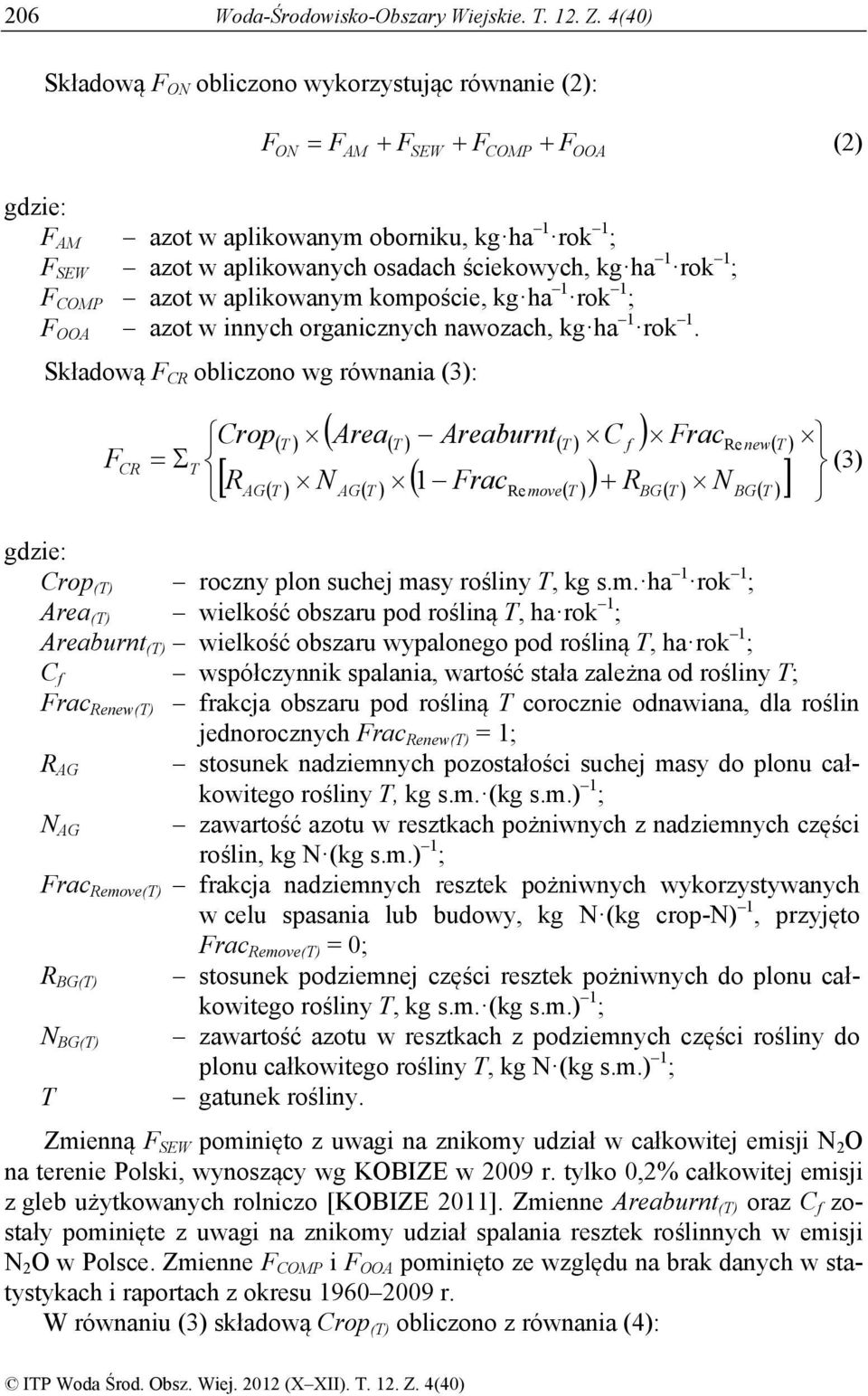 1 rok 1 ; F COMP azot w aplikowanym kompoście, kg ha 1 rok 1 ; F OOA azot w innych organicznych nawozach, kg ha 1 rok 1.