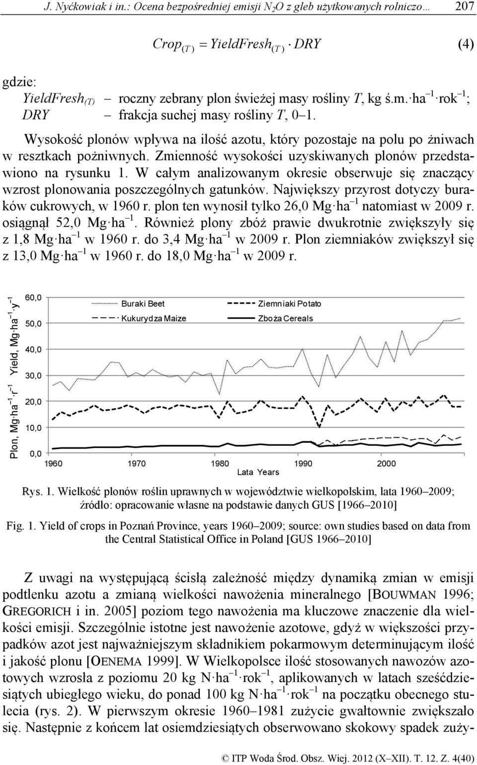 W całym analizowanym okresie obserwuje się znaczący wzrost plonowania poszczególnych gatunków. Największy przyrost dotyczy buraków cukrowych, w 1960 r.