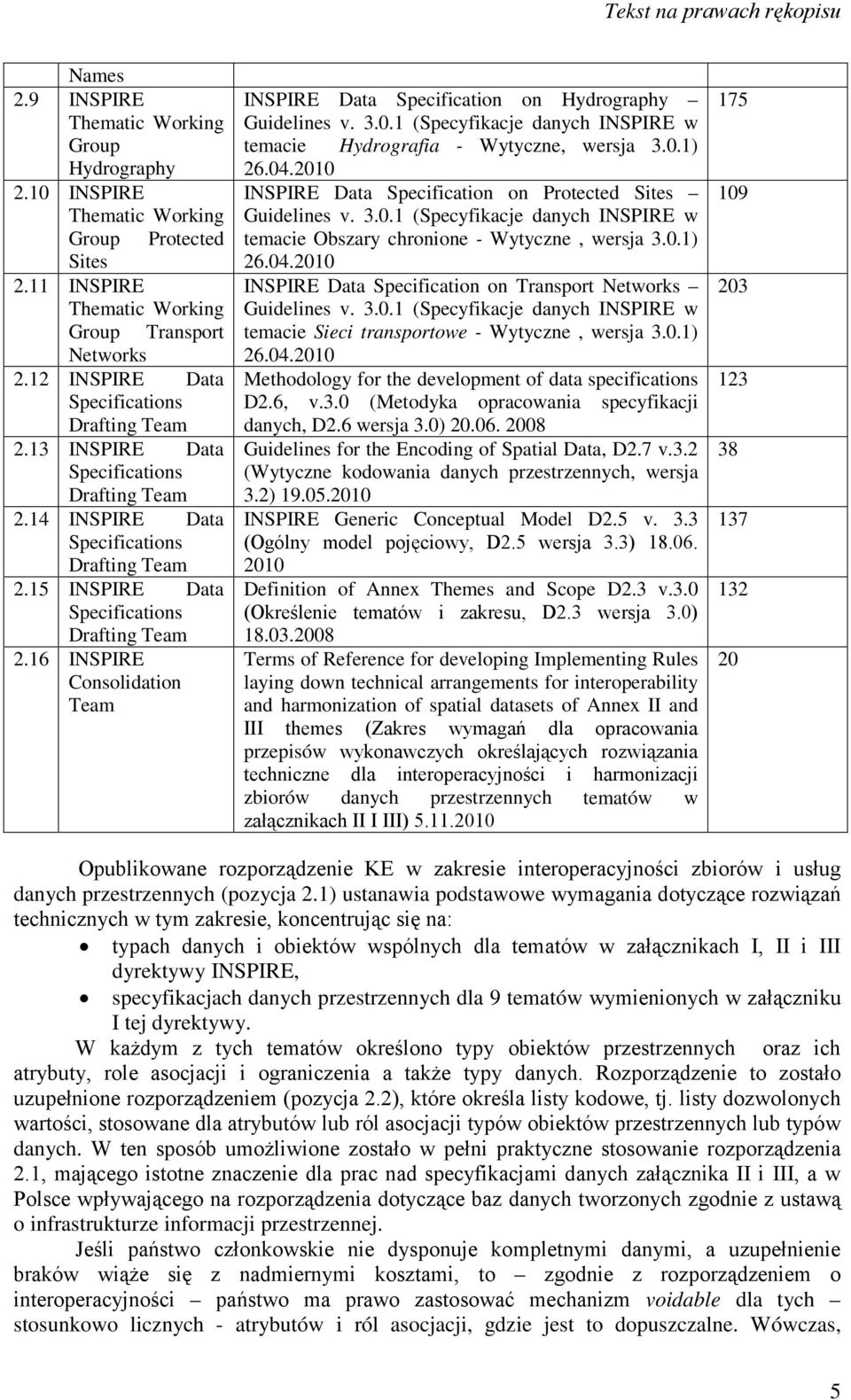 1 (Specyfikacje danych INSPIRE w temacie Hydrografia - Wytyczne, wersja 3.0.1) 26.04.2010 INSPIRE Data Specification on Protected Sites Guidelines v. 3.0.1 (Specyfikacje danych INSPIRE w temacie Obszary chronione - Wytyczne, wersja 3.