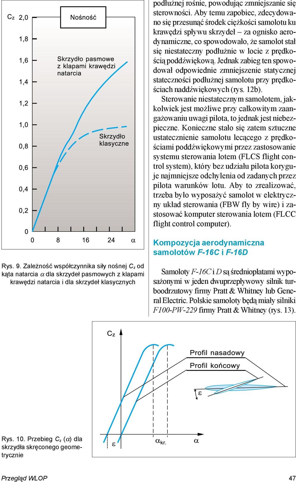 prędkością poddźwiękową. Jednak zabieg ten spowodował odpowiednie zmniejszenie statycznej stateczności podłużnej samolotu przy prędkościach naddźwiękowych (rys. 12b).