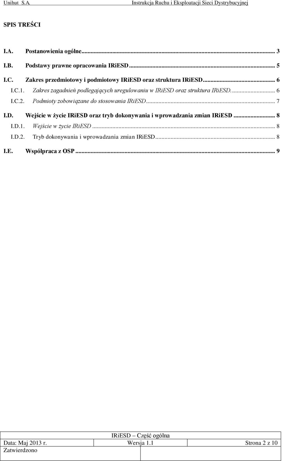 Podmioty zobowiązane do stosowania IRiESD... 7 I.D. Wejście w życie IRiESD oraz tryb dokonywania i wprowadzania zmian IRiESD... 8 I.D.1.