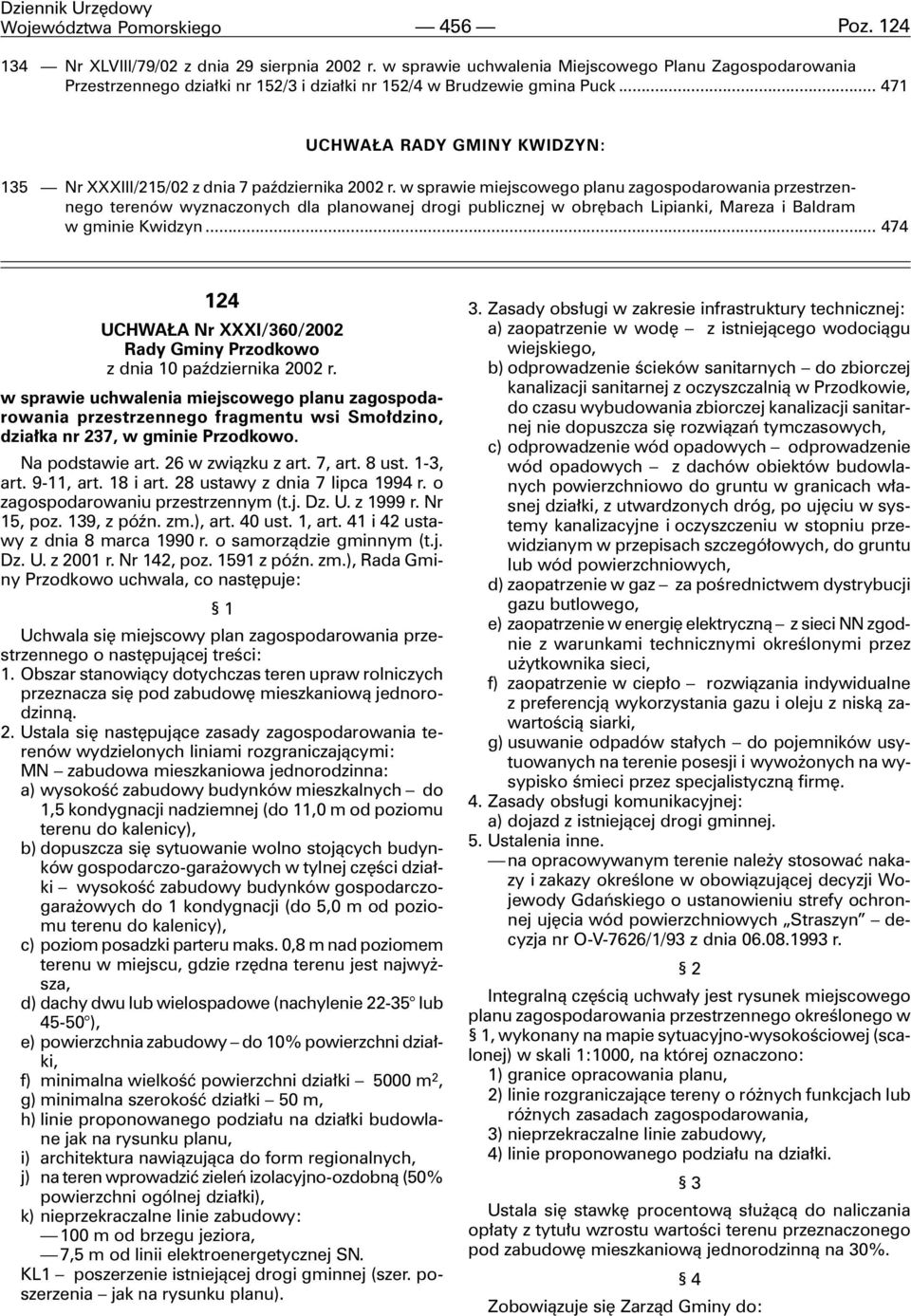.. 471 UCHWA A RADY GMINY KWIDZYN: 135 Nr XXXIII/215/02 z dnia 7 paÿdziernika 2002 r.