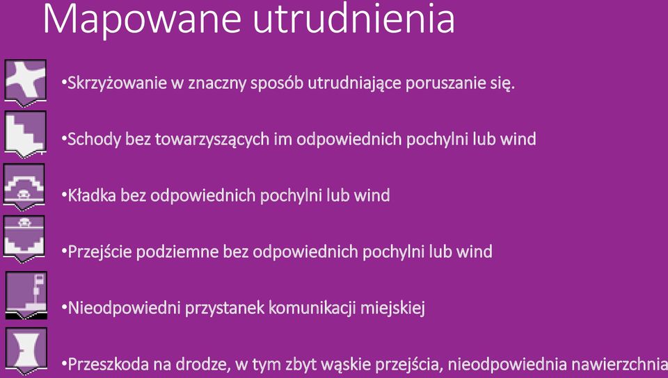 pochylni lub wind Przejście podziemne bez odpowiednich pochylni lub wind Nieodpowiedni