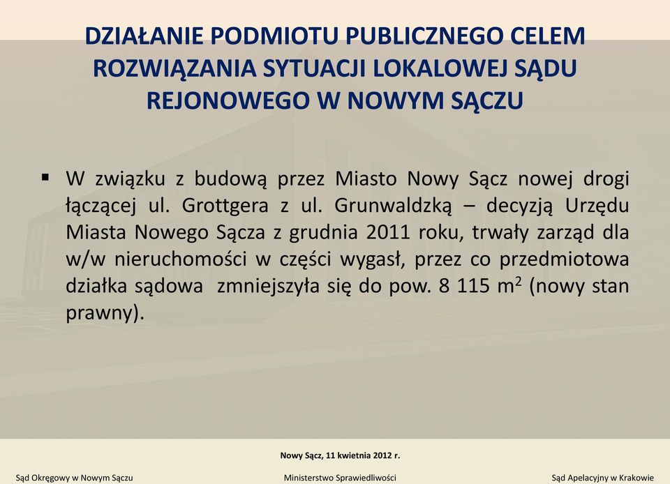 Grunwaldzką decyzją Urzędu Miasta Nowego Sącza z grudnia 2011 roku, trwały zarząd dla w/w