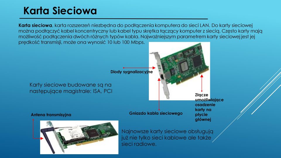 Często karty mają możliwość podłączenia dwóch różnych typów kabla.