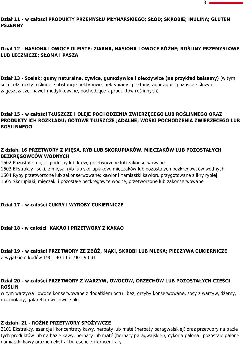 pozostałe śluzy i zagęszczacze, nawet modyfikowane, pochodzące z produktów roślinnych) Dział 15 w całości TŁUSZCZE I OLEJE POCHODZENIA ZWIERZĘCEGO LUB ROŚLINNEGO ORAZ PRODUKTY ICH ROZKŁADU; GOTOWE