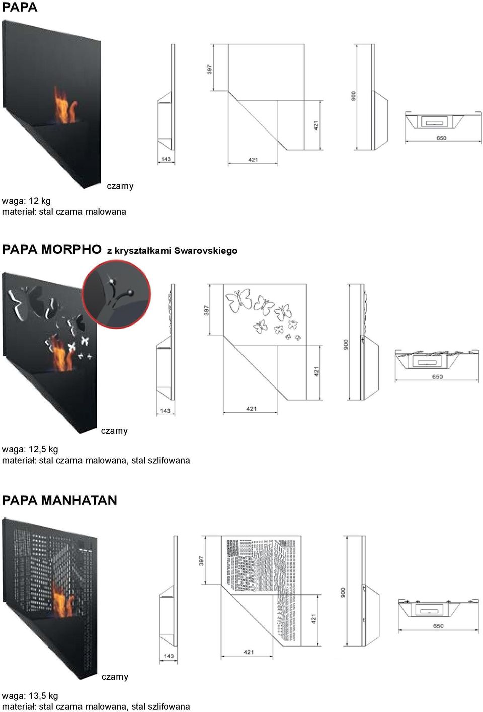 12,5 kg, stal szlifowana PAPA MANHATAN