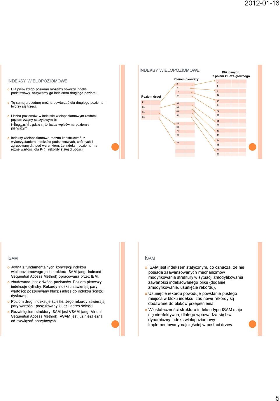 wykorzystaniem indeksów podstawowych, wtórnych i zgrupowanych, pod warunkiem, że indeks I poziomu ma różne wartości dla K(i) i rekordy stałej długości.