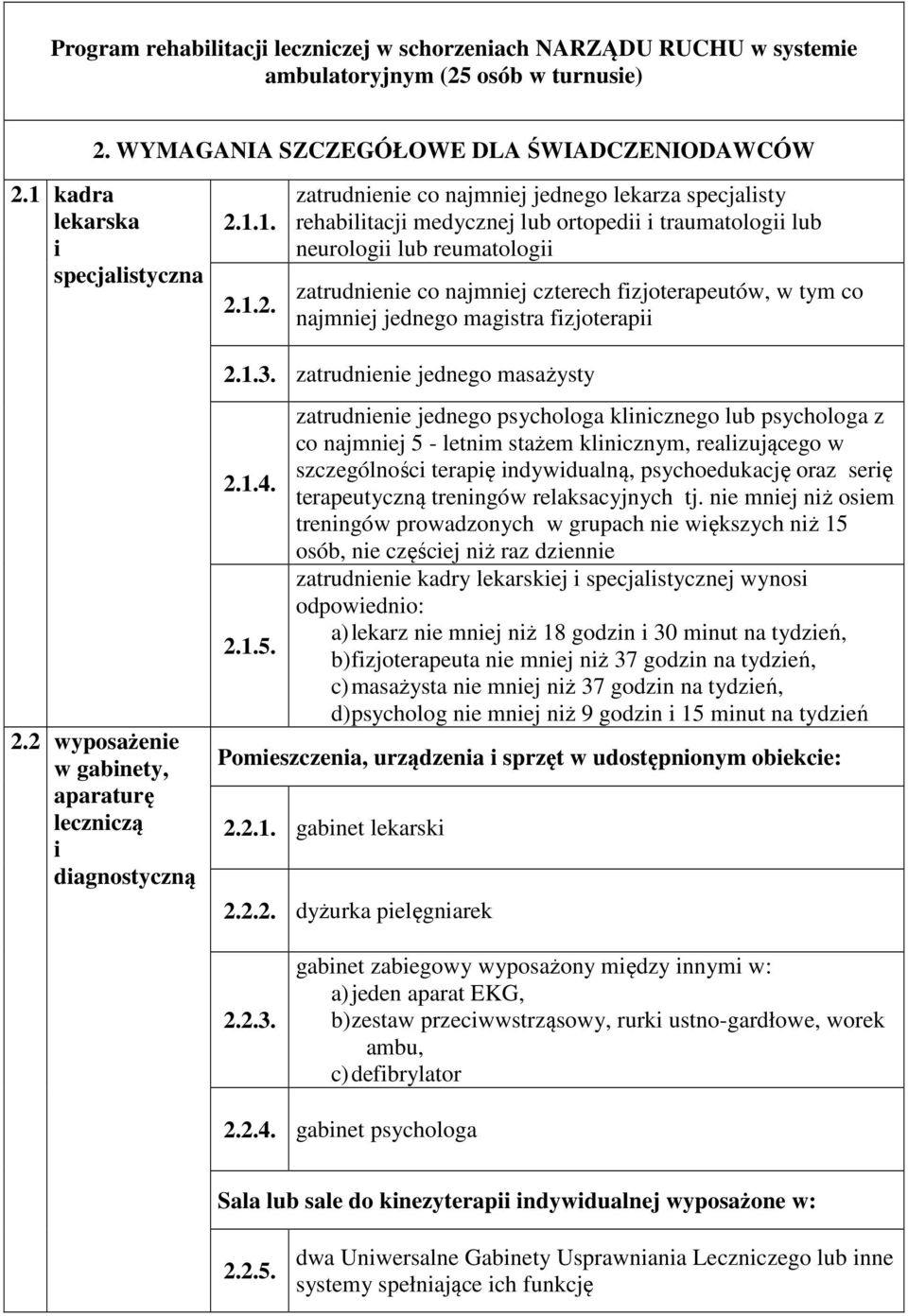 WYMAGANIA SZCZEGÓŁOWE DLA ŚWIADCZENIODAWCÓW 2.