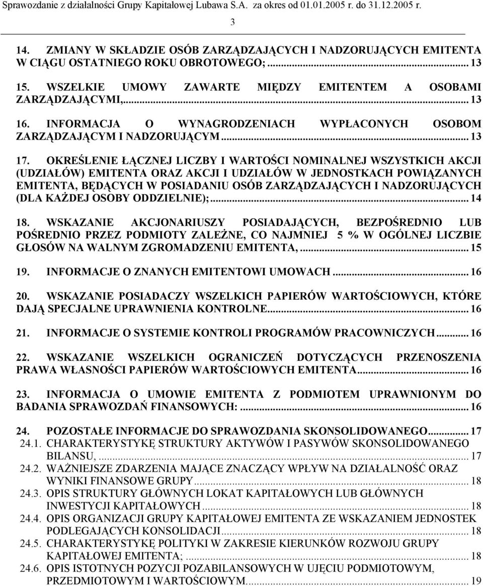 OKREŚLENIE ŁĄCZNEJ LICZBY I WARTOŚCI NOMINALNEJ WSZYSTKICH AKCJI (UDZIAŁÓW) EMITENTA ORAZ AKCJI I UDZIAŁÓW W JEDNOSTKACH POWIĄZANYCH EMITENTA, BĘDĄCYCH W POSIADANIU OSÓB ZARZĄDZAJĄCYCH I