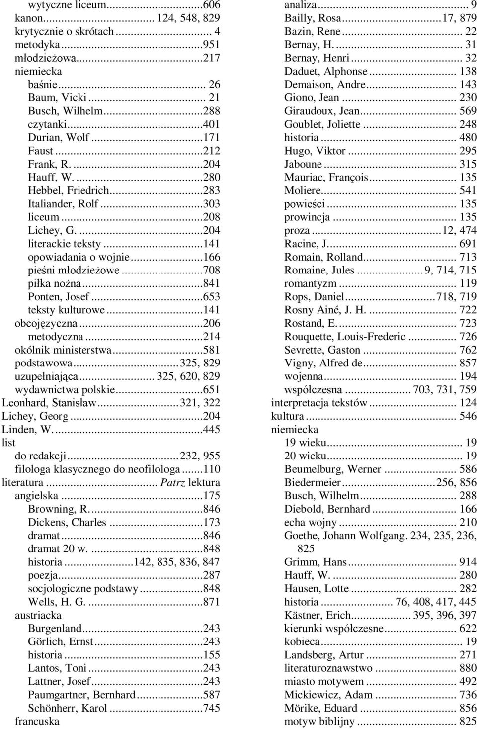 ..653 teksty kulturowe...141...206 metodyczna...214 okólnik ministerstwa...581 podstawowa...325, 829... 325, 620, 829 " wydawnictwa 5 polskie...651...321, 322 Lichey, Georg...204 Linden, W.