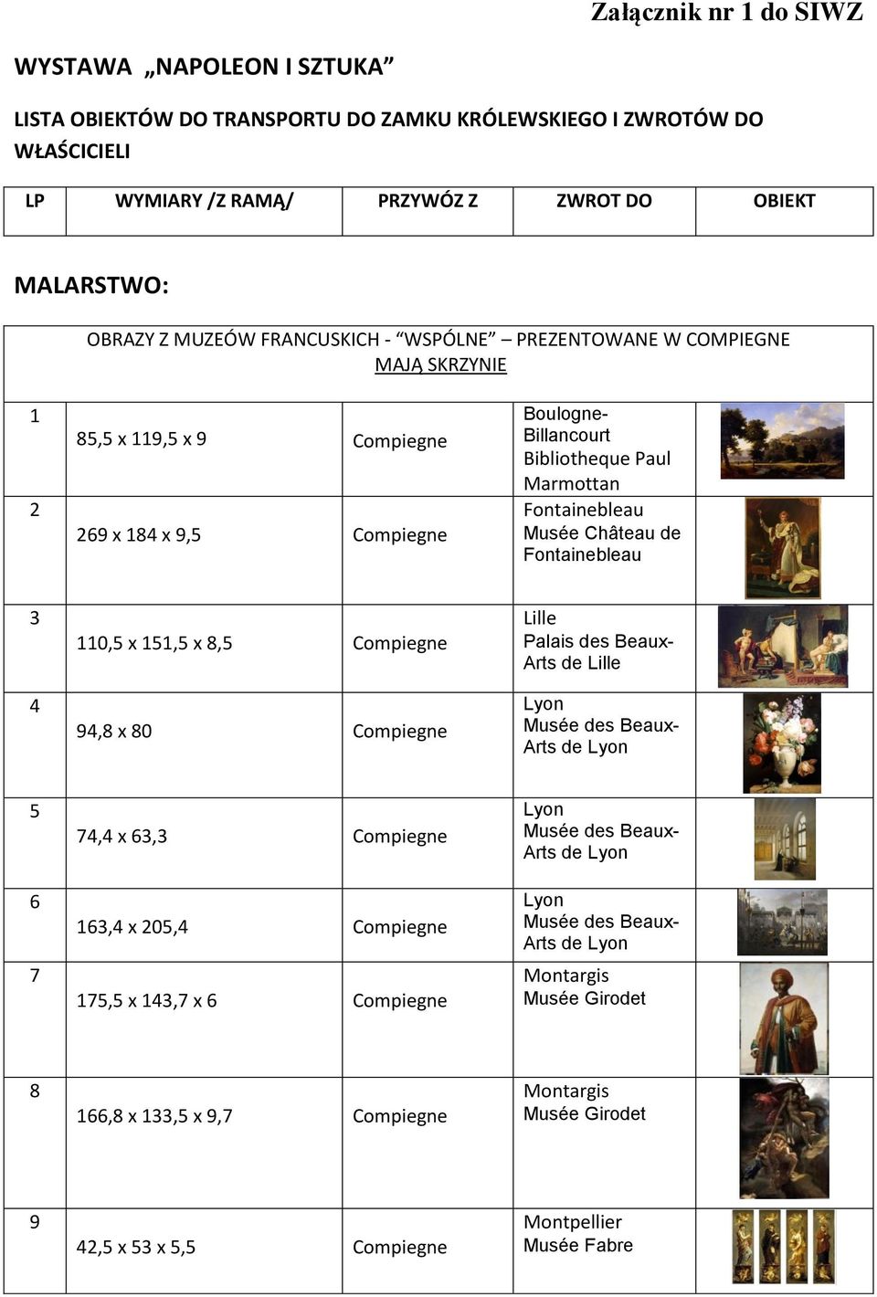 Musée Château de Fontainebleau 3 4 110,5 x 151,5 x 8,5 94,8 x 80 Lille Palais des Beaux- Arts de Lille Lyon Musée des Beaux- Arts de Lyon 5 6 7 74,4 x 63,3 163,4 x 205,4 175,5 x