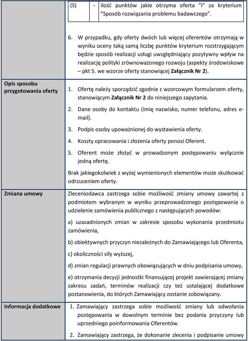 realizację polityki zrównoważonego rozwoju (aspekty środowiskowe pkt 5. we wzorze oferty stanowiącej Załącznik Nr 2). Opis sposobu przygotowania oferty 1.