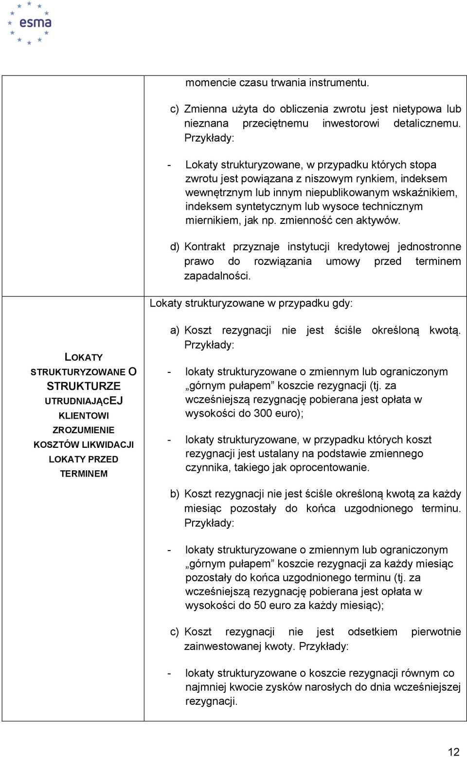 technicznym miernikiem, jak np. zmienność cen aktywów. d) Kontrakt przyznaje instytucji kredytowej jednostronne prawo do rozwiązania umowy przed terminem zapadalności.