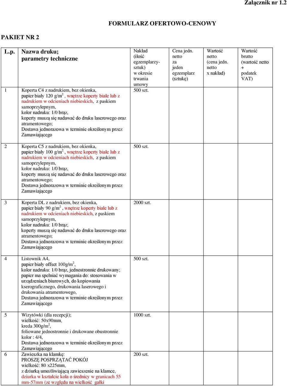 nadruku: 1/0 brąz, Nakład (ilość egzemplarzysztuk) w okresie trwania umowy Cena jedn. netto za jeden egzemplarz (sztukę) Wartość netto (cena jedn.