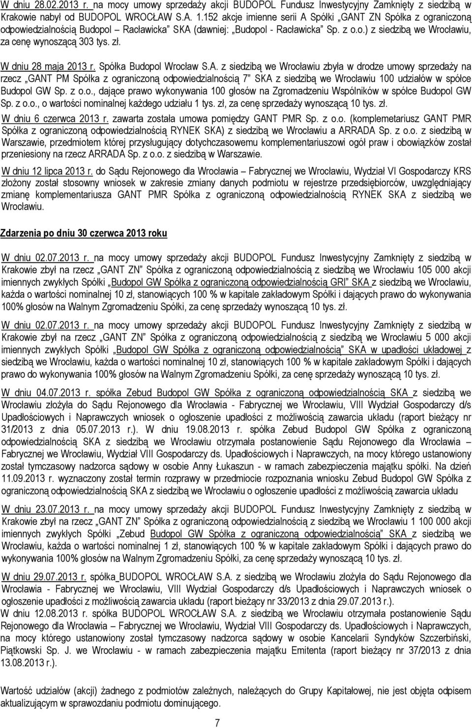 zł. W dniu 28 maja 2013 r. Spółka Budopol Wrocław S.A.