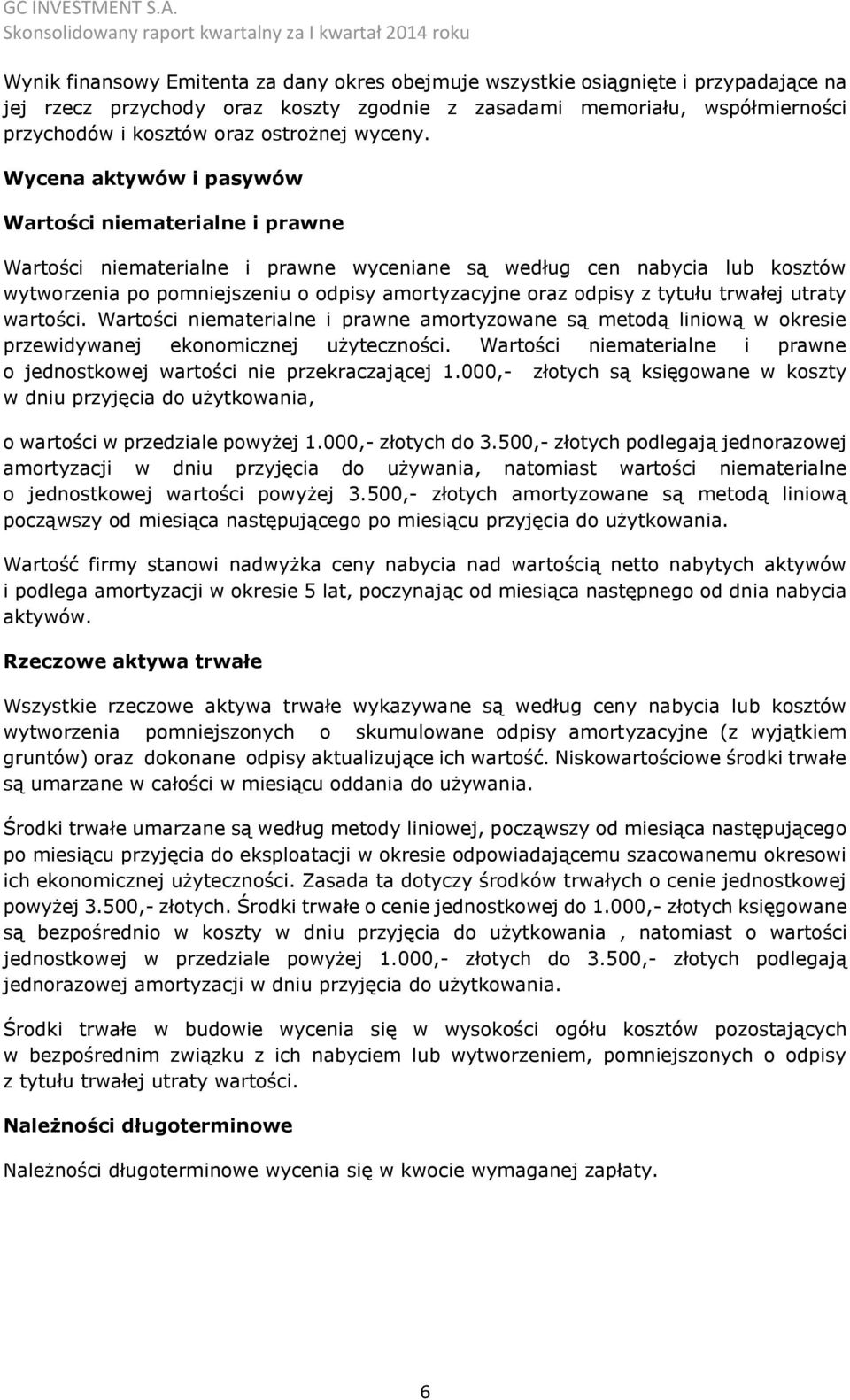 Wycena aktywów i pasywów Wartości niematerialne i prawne Wartości niematerialne i prawne wyceniane są według cen nabycia lub kosztów wytworzenia po pomniejszeniu o odpisy amortyzacyjne oraz odpisy z