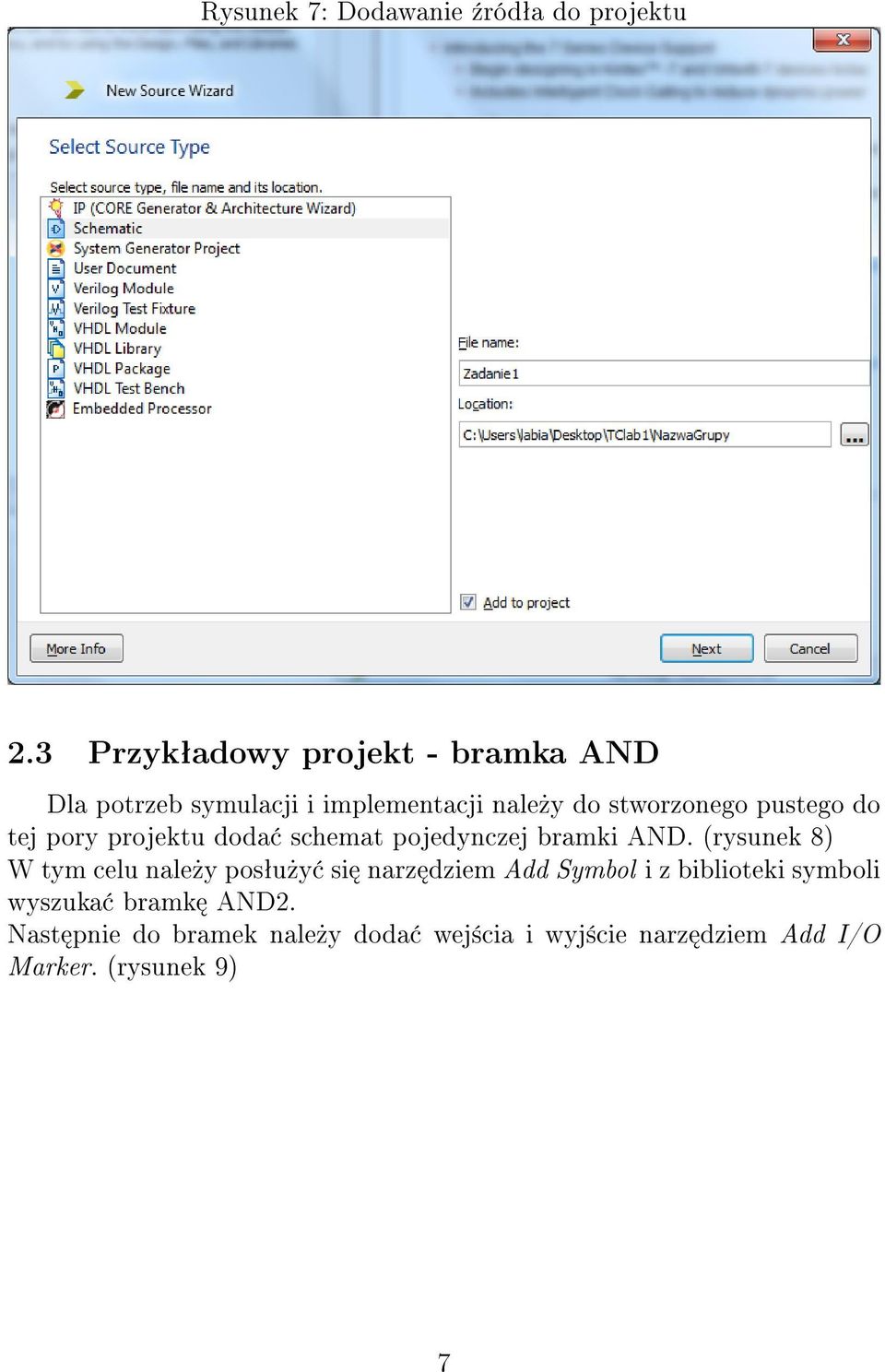 pustego do tej pory projektu doda schemat pojedynczej bramki AND.