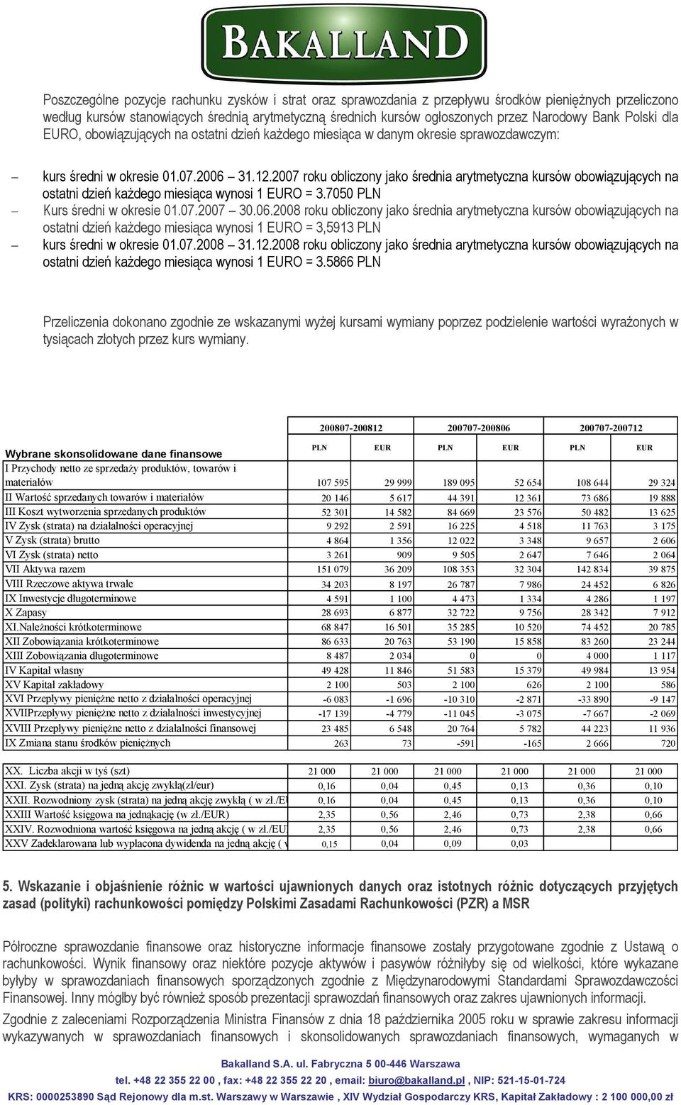 2007 roku obliczony jako średnia arytmetyczna kursów obowiązujących na ostatni dzień każdego miesiąca wynosi 1 EURO = 3.7050 PLN Kurs średni w okresie 01.07.2007 30.06.