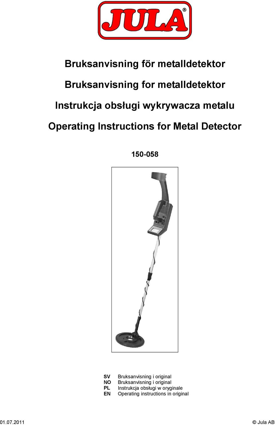 Detector 150-058 SV NO PL EN Bruksanvisning i original Bruksanvisning i