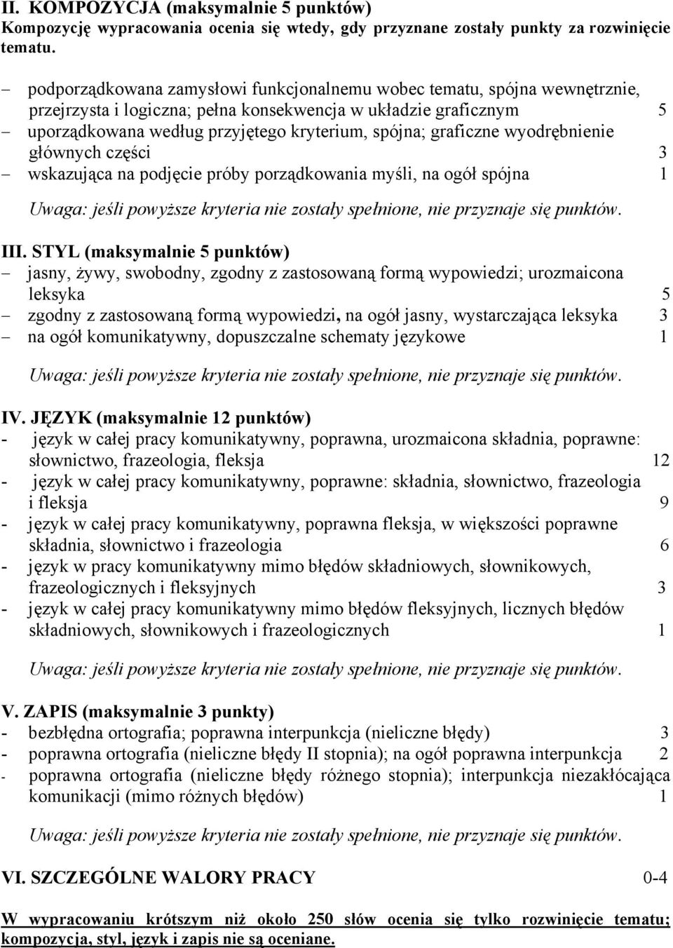 graficzne wyodrębnienie głównych części 3 wskazująca na podjęcie próby porządkowania myśli, na ogół spójna III.