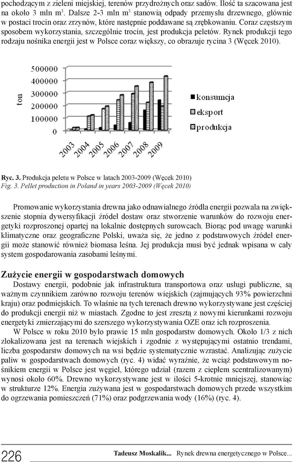 Coraz częstszym sposobem wykorzystania, szczególnie trocin, jest produkcja peletów. Rynek produkcji tego rodzaju nośnika energii jest w Polsce coraz większy, co obrazuje rycina 3 