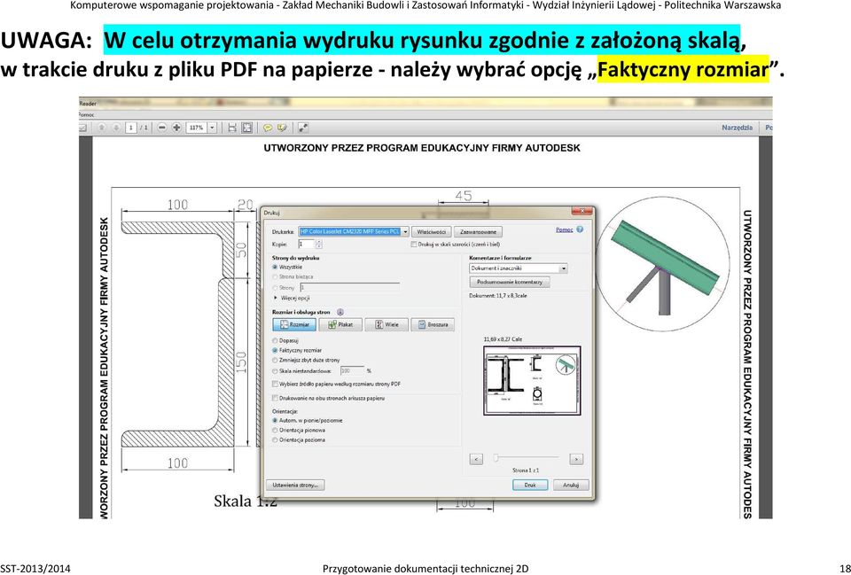 papierze - należy wybrać opcję Faktyczny rozmiar.