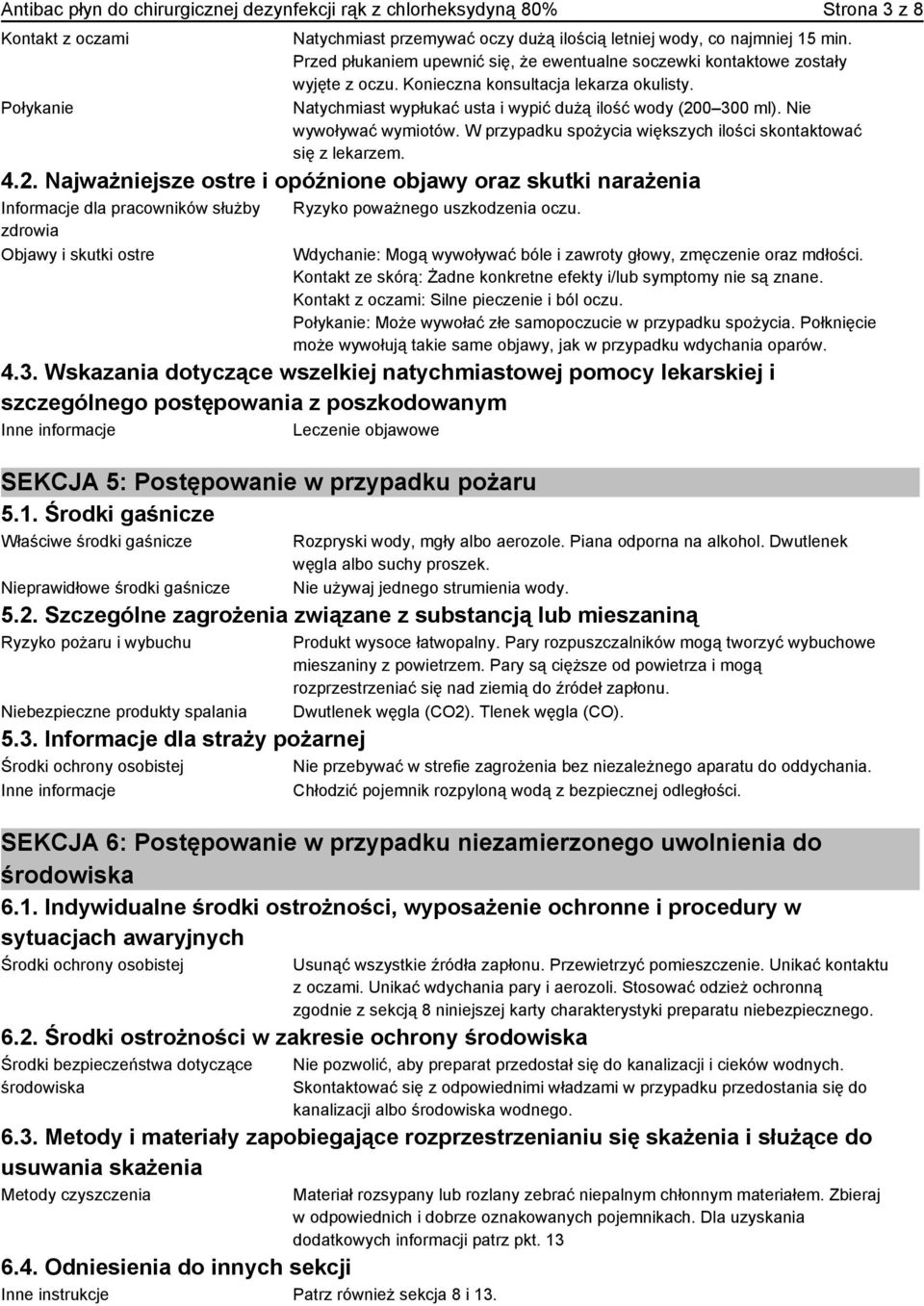 Nie wywoływać wymiotów. W przypadku spożycia większych ilości skontaktować się z lekarzem. 4.2.