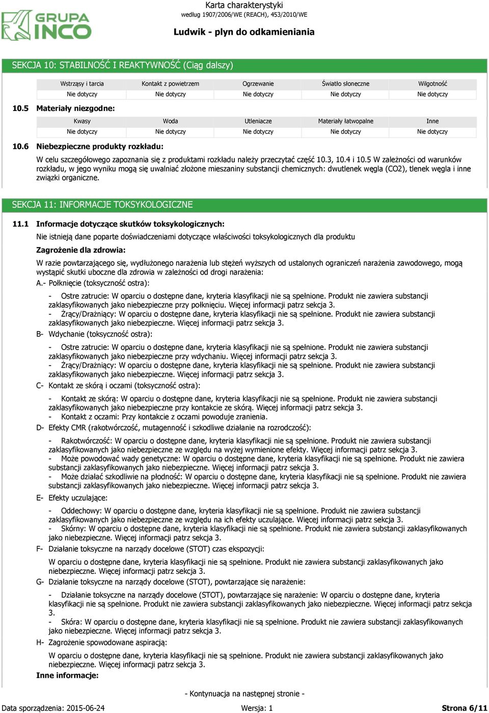 4 i 10.5 W zależności od warunków rozkładu, w jego wyniku mogą się uwalniać złożone mieszaniny substancji chemicznych: dwutlenek węgla (CO2), tlenek węgla i inne związki organiczne.